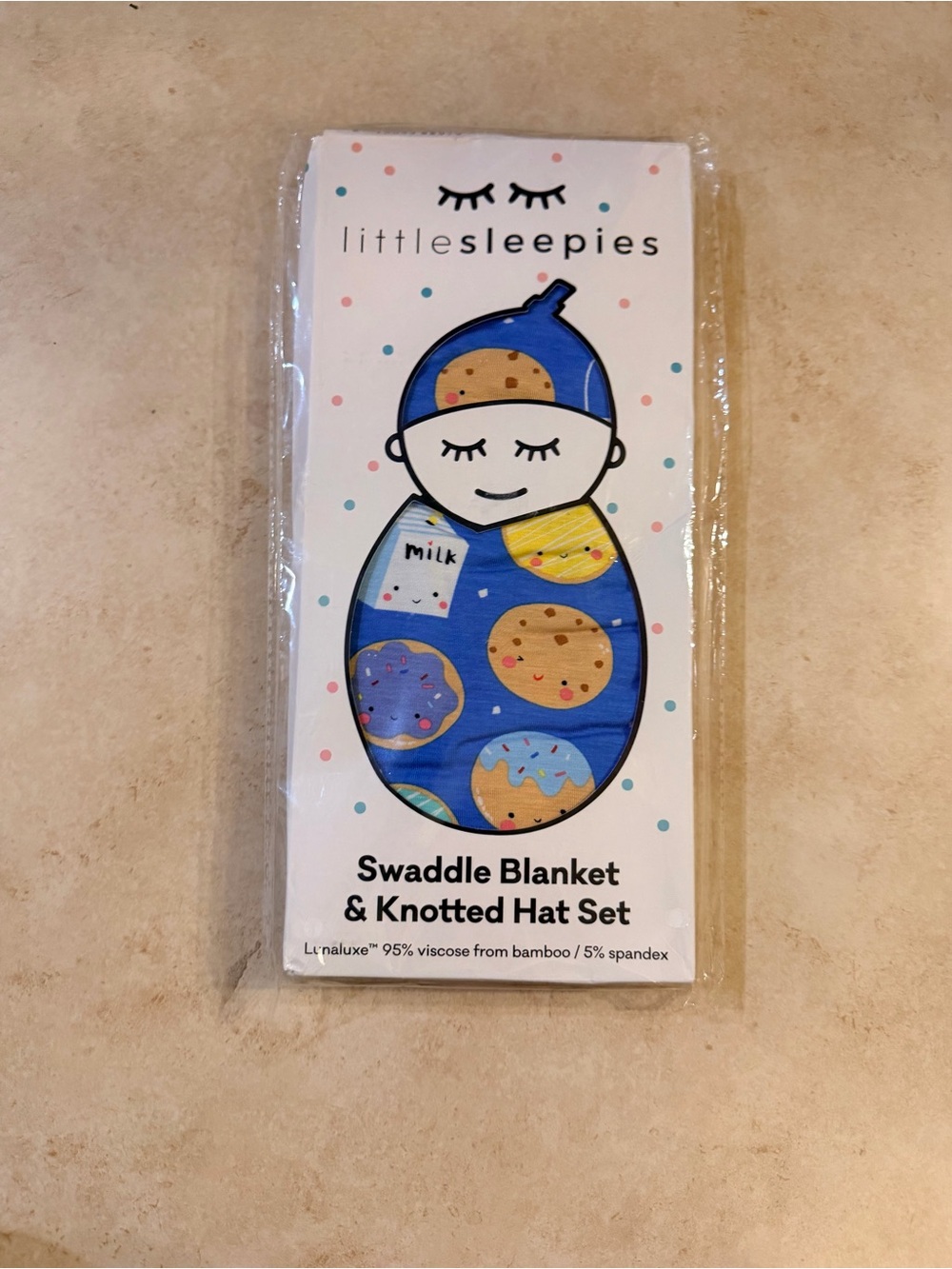 Little Sleepies Blue Cookies and Milk Swaddle + Hat